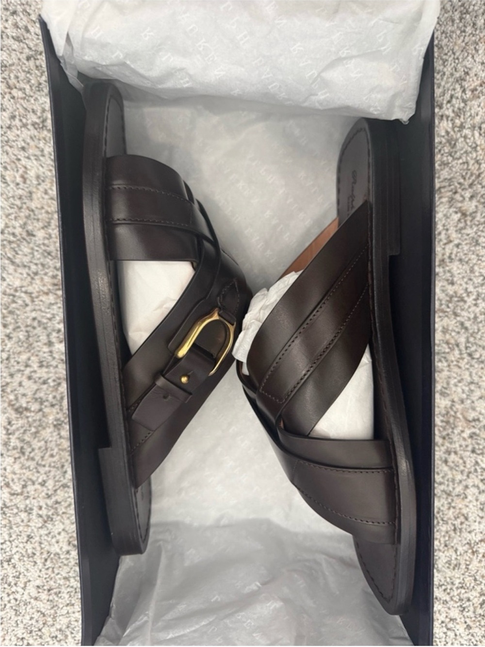 Ralph Lauren Purple Label Stirrup Burnished Dark Brown Leather Sandals Sz 10 - Picture 13 of 14